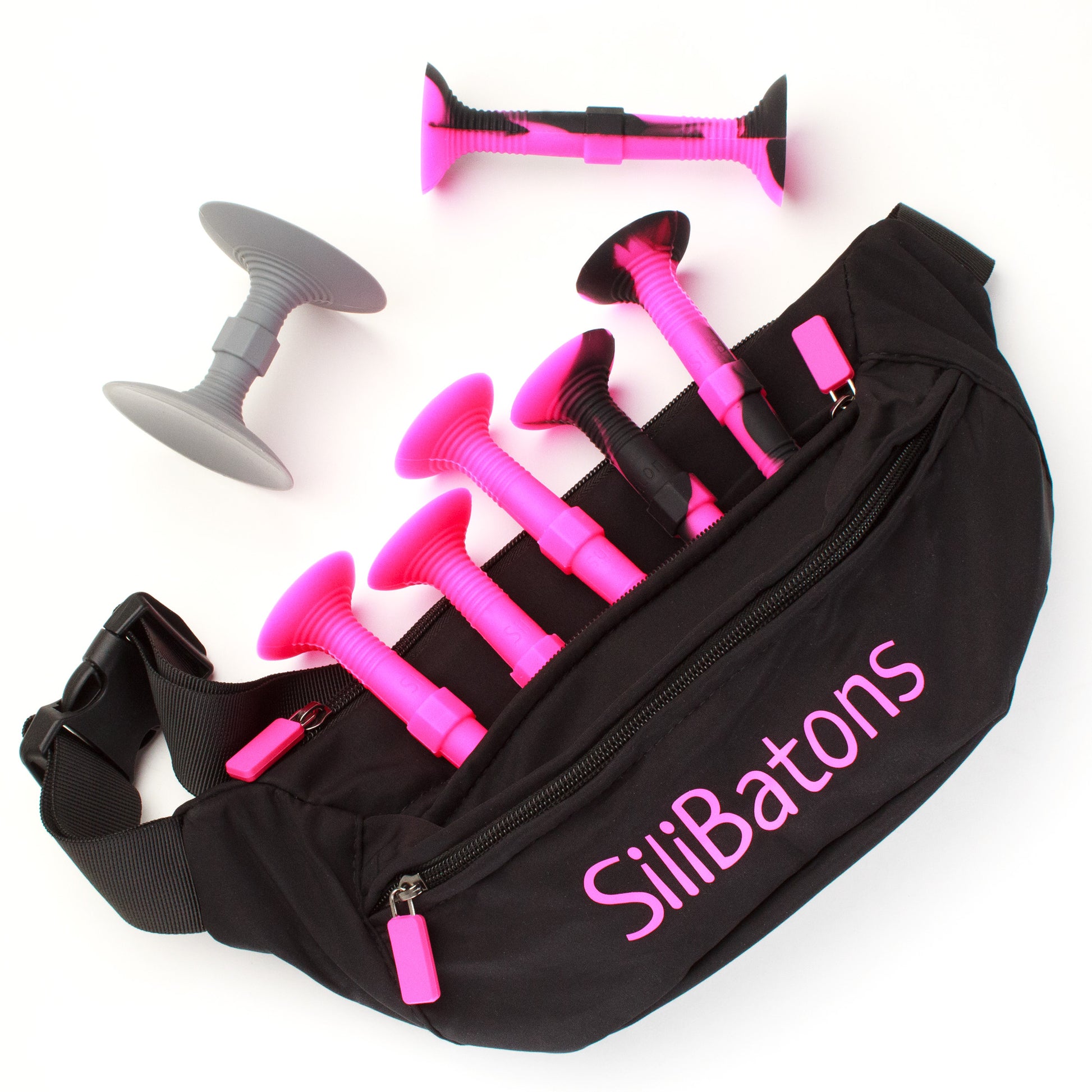 Pink and Black SiliBatons Fanny Pack Set with Batons for Suction Cup Dart Game