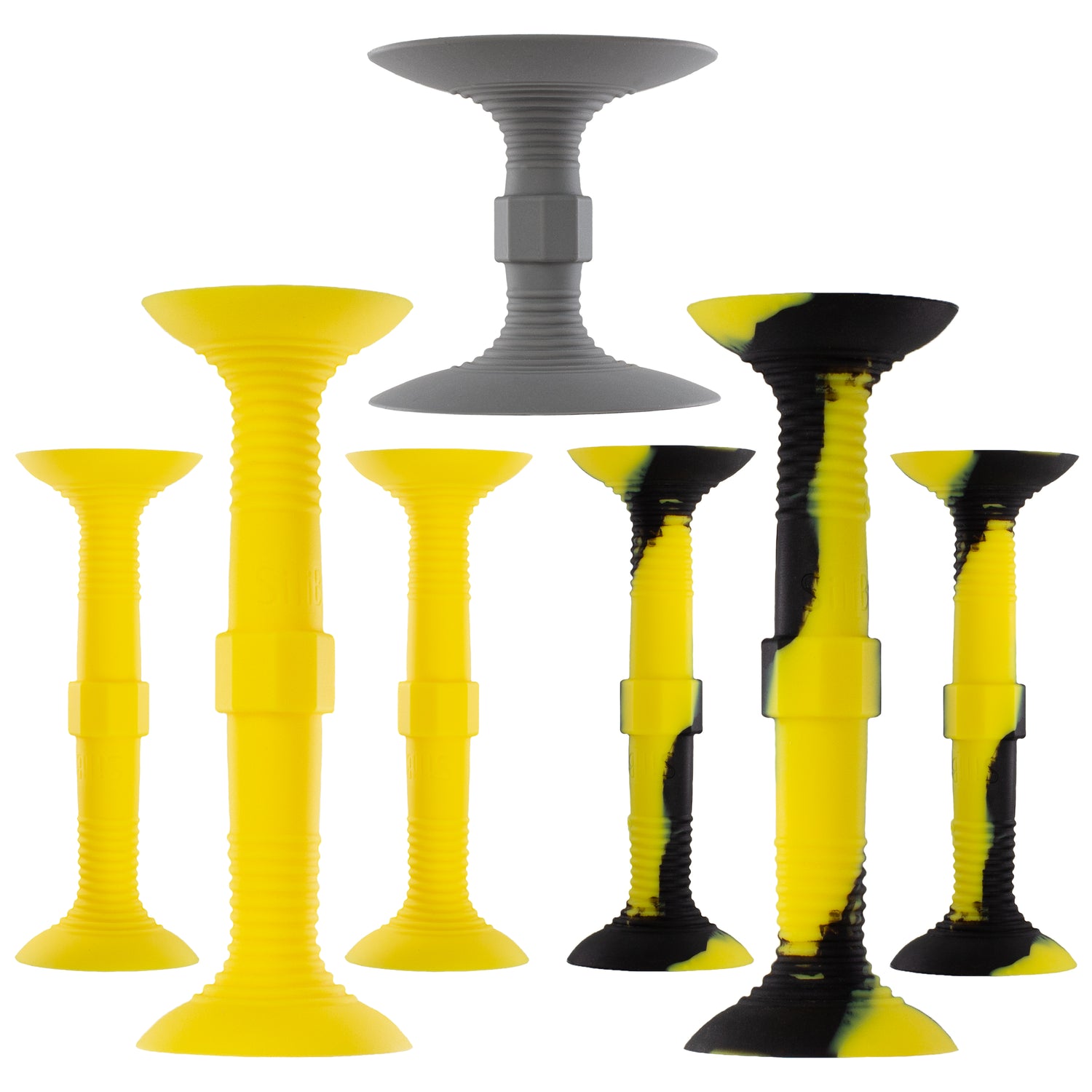 Yellow and Black SiliBatons Set Including Solid and Swirl Variants with Gray Target